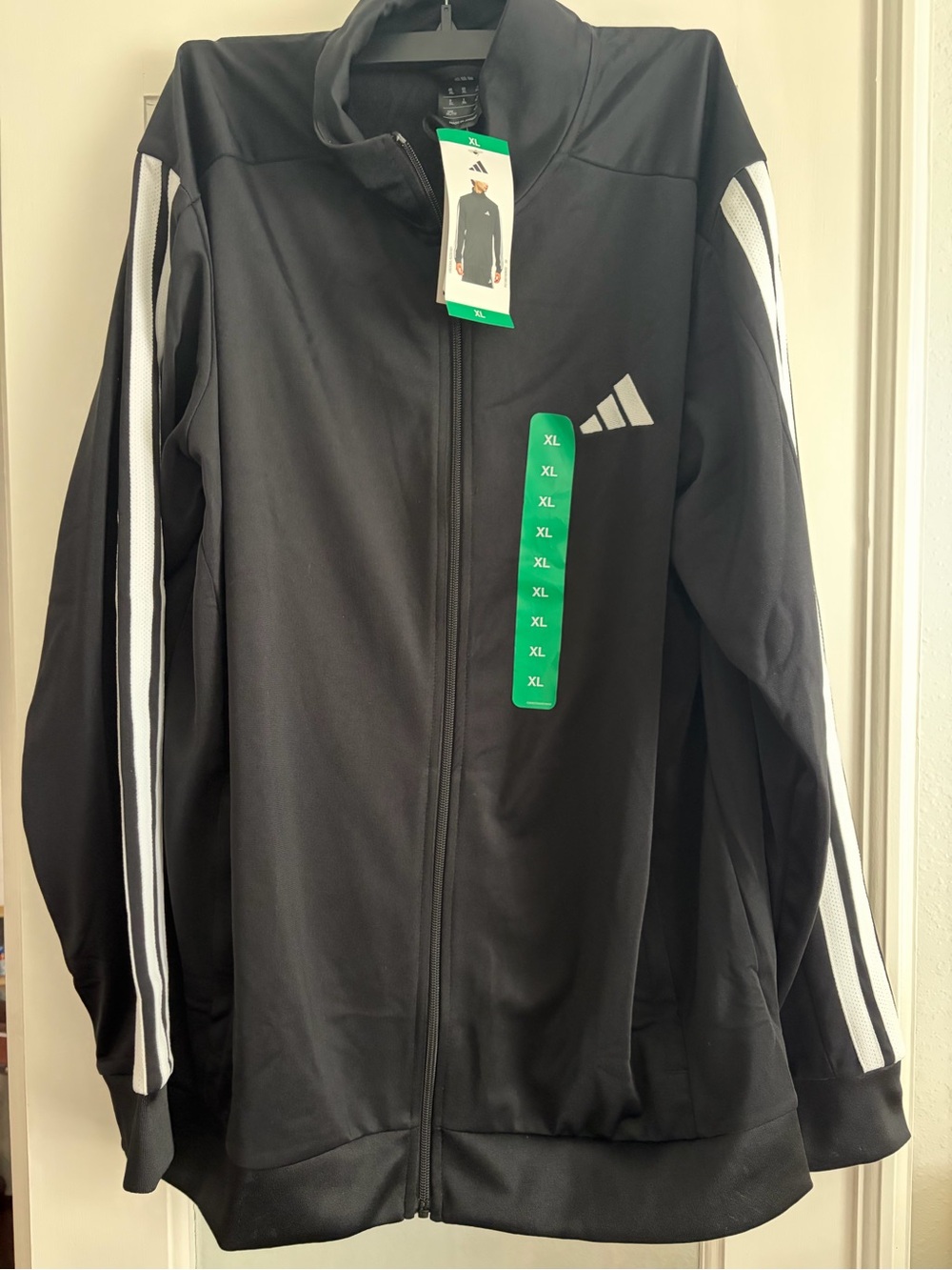 adidas Black Full-Zip Track Jacket with White Sleeve Stripes